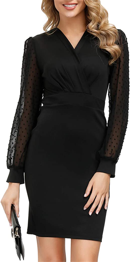Women's Pencil Work Dresses Long Sleeve V Neck BodyconBusiness Dress Elegant Cocktail Party