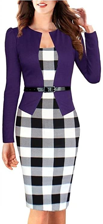 Babyonline Women Colorblock Wear to Work Business Party Bodycon One-Piece Dress