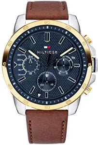 Tommy Hilfiger Men's Stainless Steel Quartz Watch with Leather Strap, Brown.