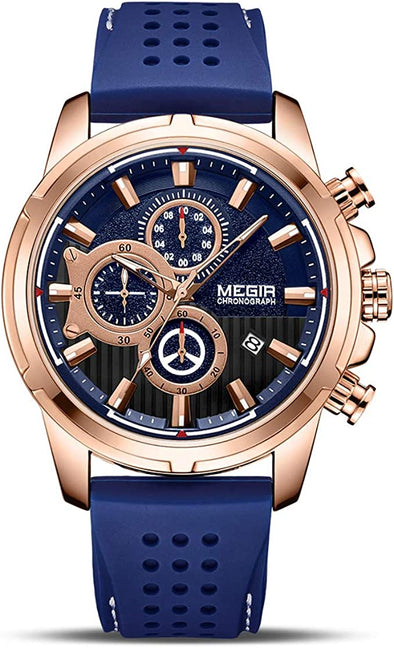 Men's Sports Analogue Chronograph Luminous Quartz Watches with Stylish Silicone Band for Business Work 2101