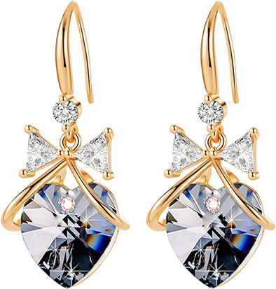 Austrian Crystal Bowknot Heart Drop Dangle Earrings for Women Fashion 14K Gold finish Hypoallergenic Jewelry