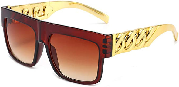 Golden Chain Arm Square Oversized Sunglasses Women/Men Luxury Sunglasses