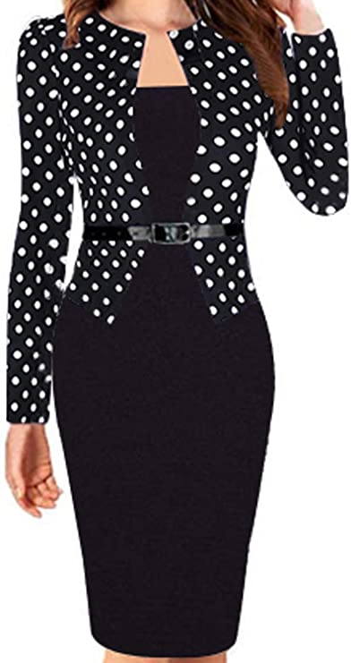 Babyonline Women Colorblock Wear to Work Business Party Bodycon One-Piece Dress