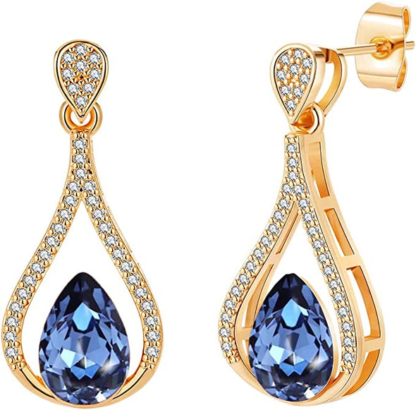 Austrian Crystal Halo Teardrop Hollow Drop Stud Earrings for Women 14K Rose Gold Hypoallergenic Jewelry Gifts for Women Girls