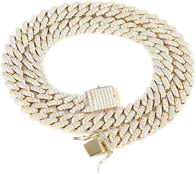 Solid Miami Cuban Link Chain Gold/Silver Necklace (16, 18, 20, 22, 24, 30 Inches Length); Hip Hop Bracelet (7.87" Length) for Men & Women; Perfect Iced Out Bling Jewelry Gift