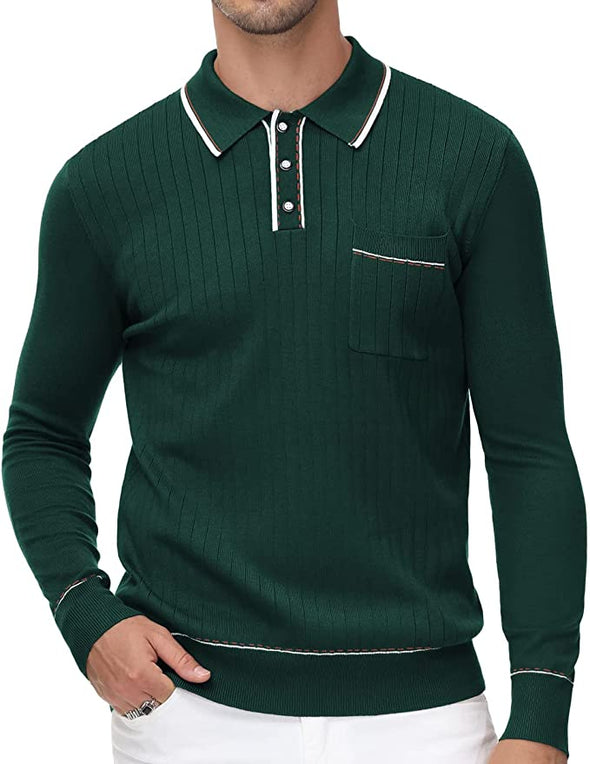 Men's Short Sleeve Knit Button Polo Shirts Casual Pullover Golf Shirt with Pockets