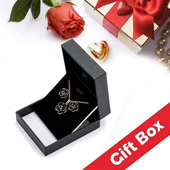 Rose Flower Necklace Earrings Set for Women 18K Gold Plated Hypoallergenic Jewelry Sets