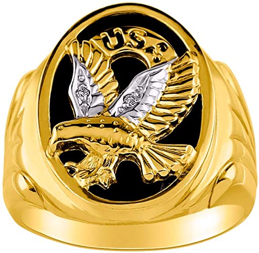 Mens Rings Yellow Gold Plated Silver Designer Patriotic Eagle USA Ring With Diamonds and Onyx, Quartz, or Tiger Eye ; Rings For Men Men's Rings Silver Rings Sizes 8,9,10,11,12,13 Mens Jewelry