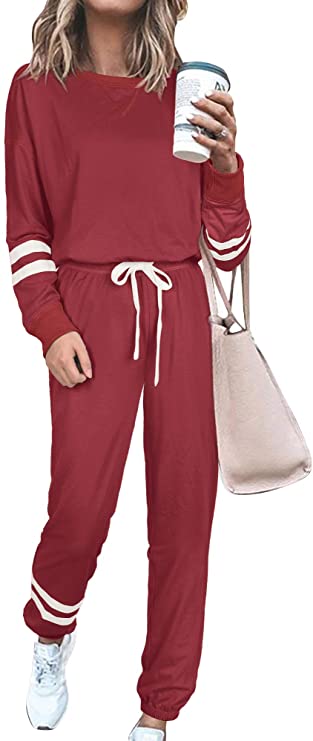 Womens 2 Pieces Long Sleeve Loungewear Sweatsuit Sets Crewneck Outfits