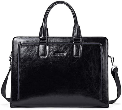 Women Genuine Leather Briefcase Tote Business Vintage Handbag 15.6" Laptop Shoulder Bag Black