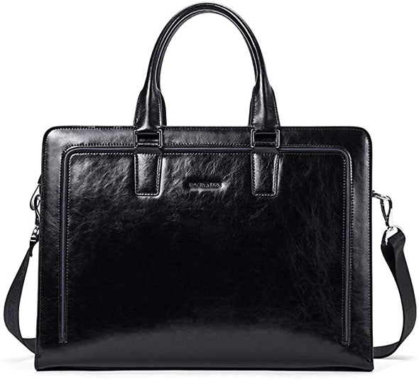 Women Genuine Leather Briefcase Tote Business Vintage Handbag 15.6" Laptop Shoulder Bag Black