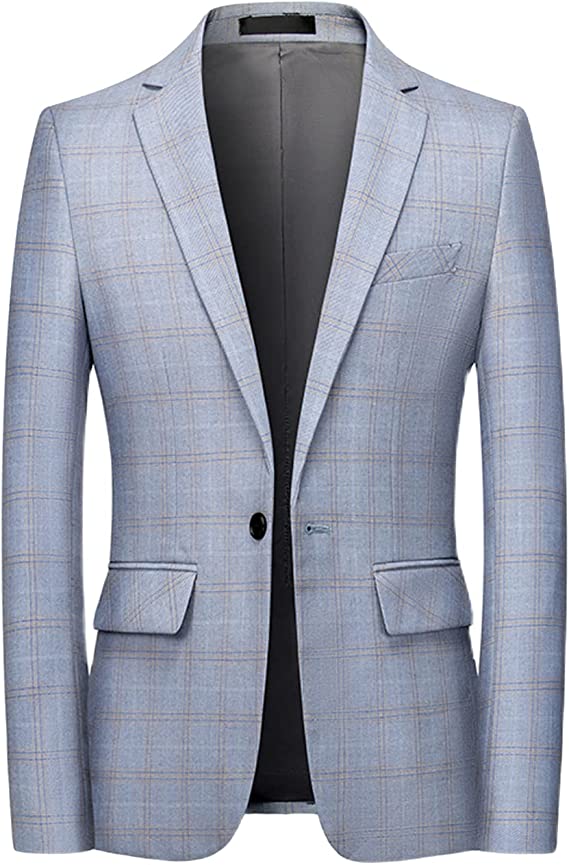 Men's Casual Suit Blazer Jackets Slim Fit Plaid Sports Coat