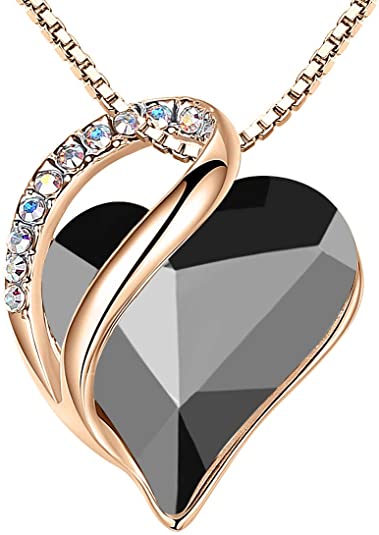 Leafael 18K Rose Gold Plated Love Heart Pendant Necklace with Healing Stone Crystal Jewelry Gifts for Women, 18"+2"