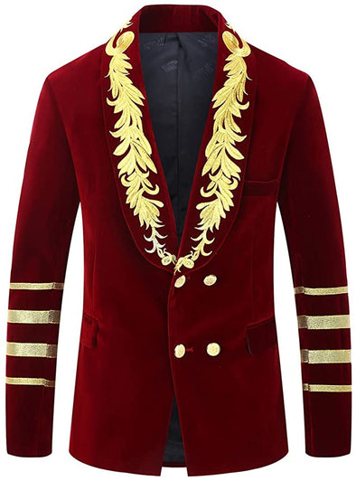 Mens Military Style Embroidery Velvet Blazer Suit Jacket