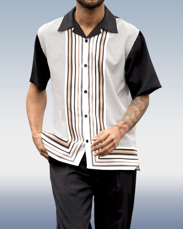 Black and White Striped Walking Suit 2 Piece Short Sleeve Set.
