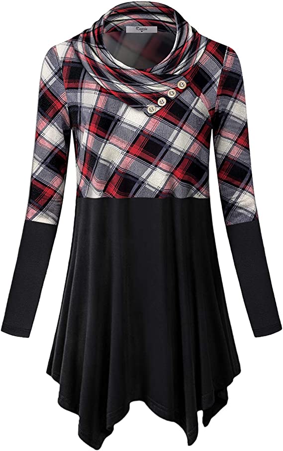 Womens Fall Long Sleeve Cowl Neck Asymmetrical Hemline Flowy Tunic Top