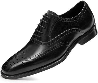 Men’s Dress Shoes with Genuine Leather in Classic Brogue Elastic Band Oxford Formal Shoes for Men