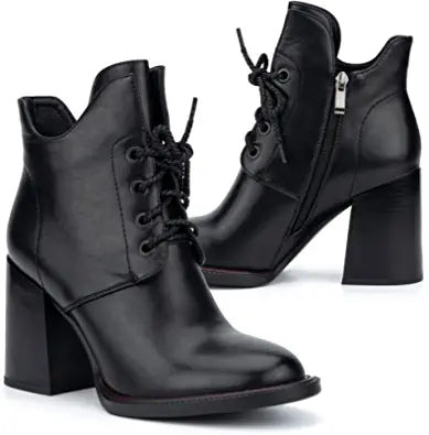 Women’s Madeleine Fashion Casual Faux Leather Zipper Heel Ankle Boots, Almond Toe, Rubber Outsole