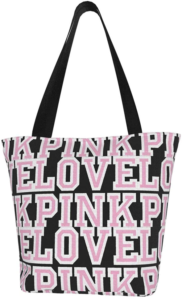 Victoria Secret Love Pink Large Zipper Canvas Tote Bag for Women, Beach Bags and Totes for Women