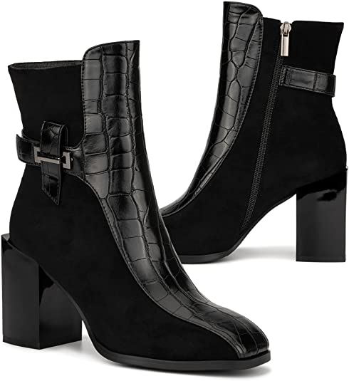 Women’s Fontaine Fashion Casual Leather Zipper Heel Ankle Boots, Almond Toe, Rubber Outsole
