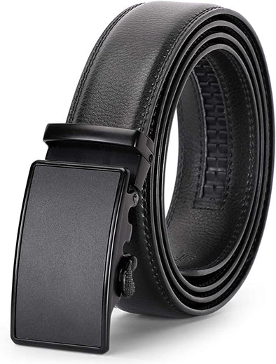 FOREVER men's Leather Belt for Dress, Sliding Automatic Buckle Belt with Black Gift Box