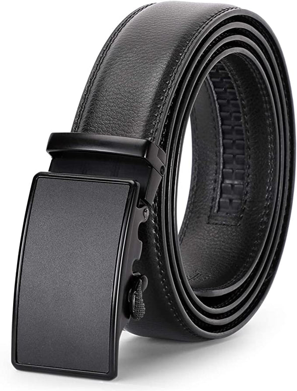 FOREVER men's Leather Belt for Dress, Sliding Automatic Buckle Belt with Black Gift Box