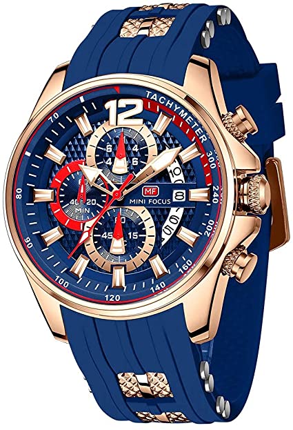 Mens Watch Waterproof Sport Casual Watch for Men Multifunction Chronograph Fashion Quartz Wristwatches Calendar with Silicon Strap