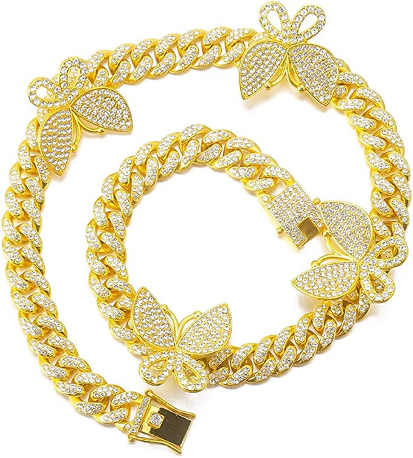 Solid Miami Cuban Link Chain Gold/Silver Necklace (16, 18, 20, 22, 24, 30 Inches Length); Hip Hop Bracelet (7.87" Length) for Men & Women; Perfect Iced Out Bling Jewelry Gift