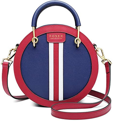 Leather Circular Handbags for Women, Genuine Leather Ladies Round Crossbody Bags