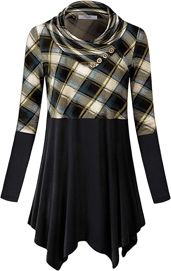 Womens Fall Long Sleeve Cowl Neck Asymmetrical Hemline Flowy Tunic Top