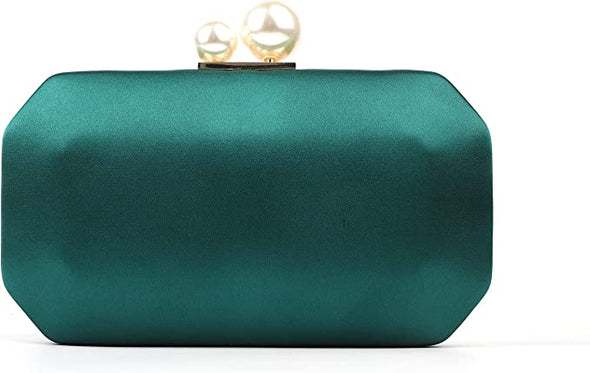 Women Satin Clutch Purse Handbags/Crossbody Hardcase Evening Bag with Pearls Closure for Party