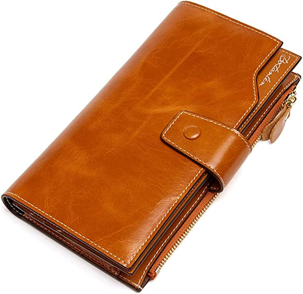 Women's Wallet Genuine Leather Wallets Large Capacity Cash Cluth Purses with Zipper Pocket