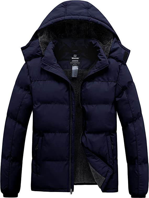 Men's Warm Puffer Jacket Thicken Padded Winter Coat with Detachable Hood
