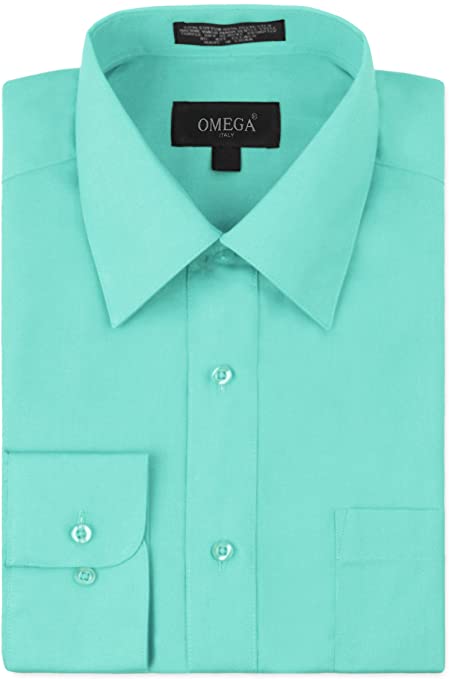 Omega Italy Men's Long Sleeve Dress Shirt Solid Color Regular Fit 25 Colors