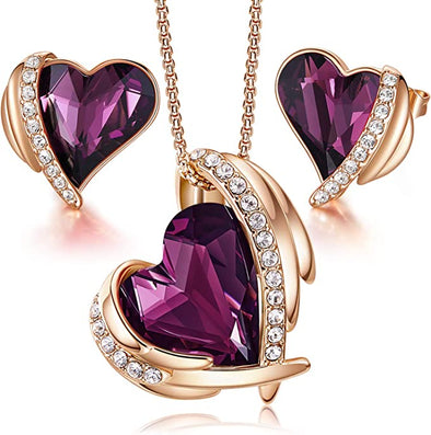 Love Heart Necklaces and Earrings Jewelry Set for Women Rose Gold Crystals Birthstone Christmas Mother’s Day Valentine’s Day Jewelry Gifts for Women Wife Party/Anniversary/Birthday