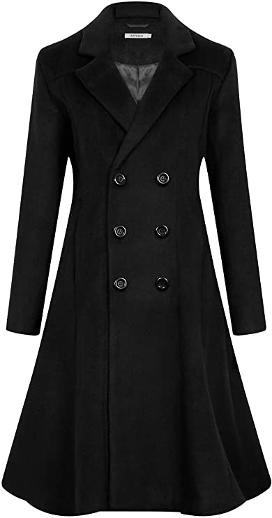 Women's Winter Wool Dress Coat Double Breasted Pea Coat Long Trench Coat