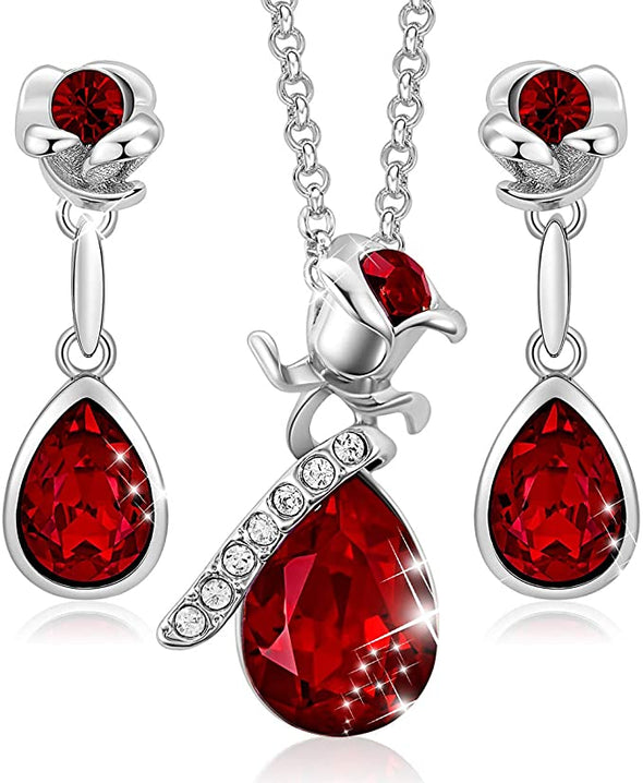 Jewelry Sets for Women Rose Gold Jewelry Embellished with Crystal from Austria Christmas Mothers Day Valentine's Day Jewelry Gifts Necklace and Earrings Set for Mom Wife