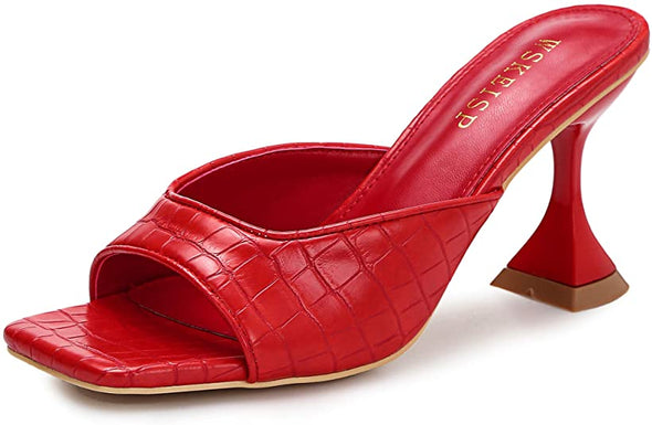 Women's Square Toe Heels Sandals Mules Open Toe Slip On Backless Wedding Fashion Dress High Heel Slides Slippers