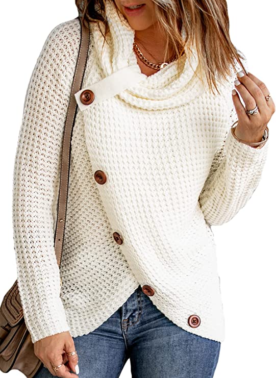 Women's Chunky Turtle Cowl Neck Knit Wrap Asymmetric Hem Sweater Coat with Button Details