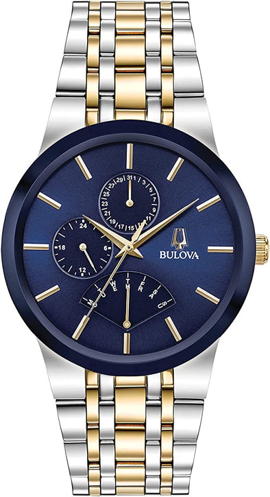 Bulova Men's Futuro Multi-Function Strap, Two- Tone Stainless Steel and Blue Dial