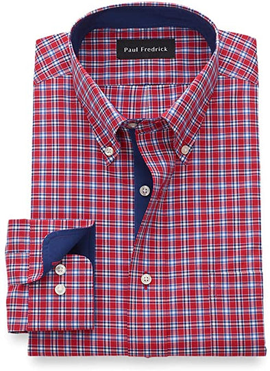 Paul Fredrick Men's Tailored Fit Non-Iron Cotton Plaid Button Down Dress Shirt