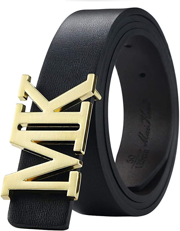 MK Men's Dress Leather Belt Plaque Buckle 35mm Width For Father's Day