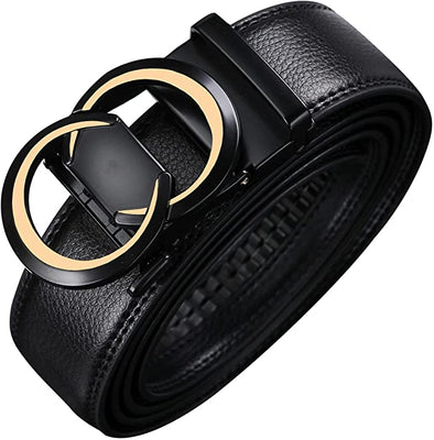 Men's Belt,Civantiya Leather Ratchet Black Slide Buckle Designer Belts