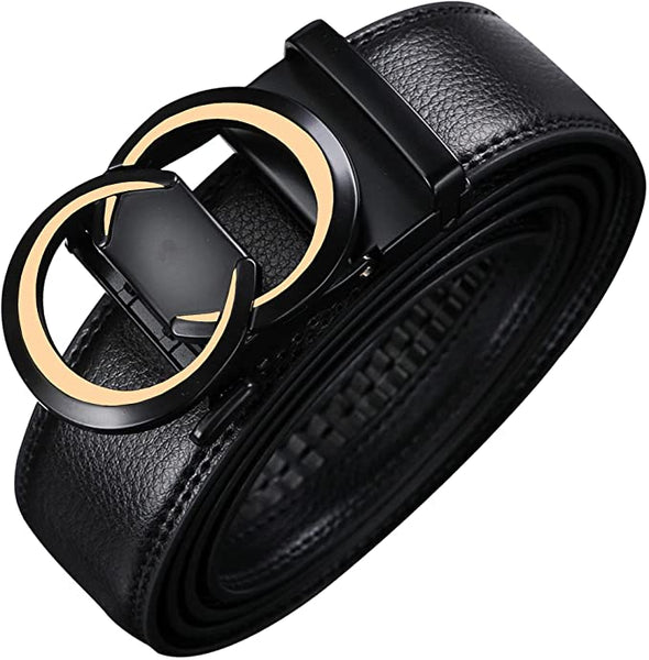Men's Belt,Civantiya Leather Ratchet Black Slide Buckle Designer Belts
