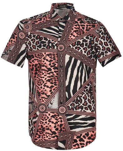 Men's Leopard Printed Disco Shirts Short Sleeve Button Down Casual Shirt