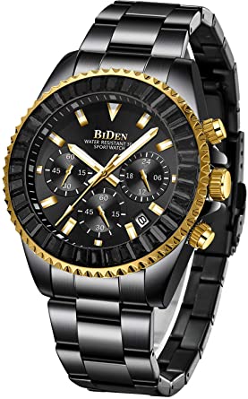 Mens Watches Chronograph Stainless Steel Waterproof Date Analog Quartz Watch Business Wrist Watches for Men