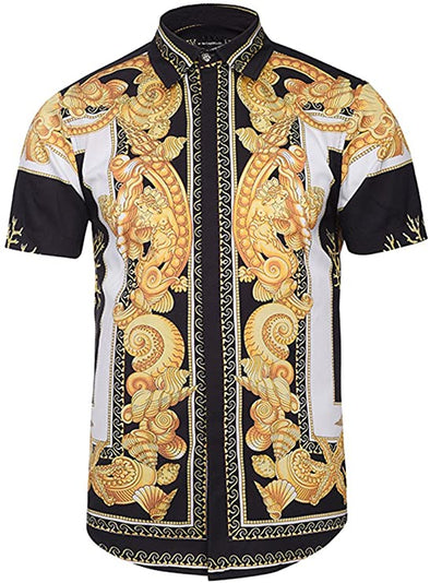 Men's Short Sleeve Luxury Print Dress Shirt