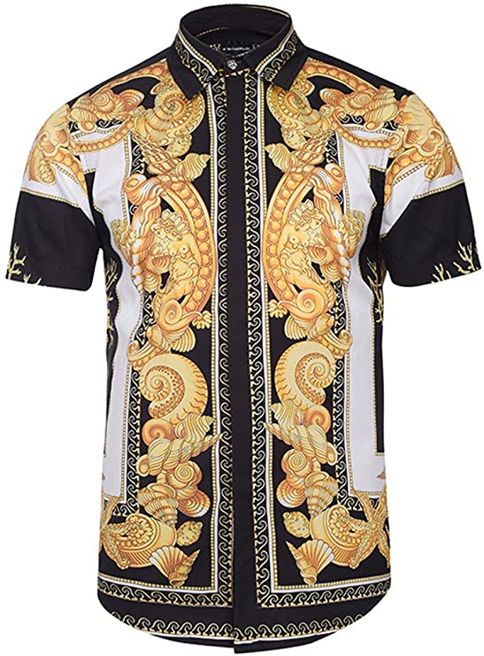 Men's Short Sleeve Luxury Print Dress Shirt