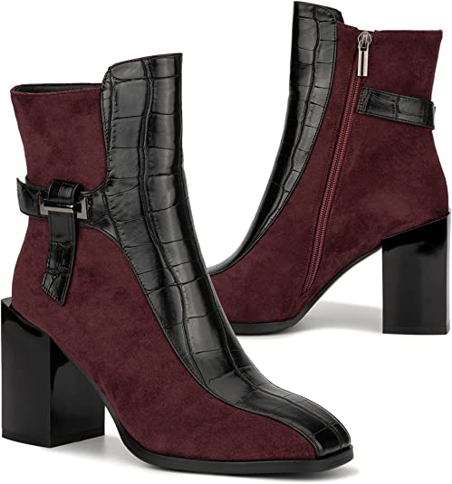 Women’s Fontaine Fashion Casual Leather Zipper Heel Ankle Boots, Almond Toe, Rubber Outsole