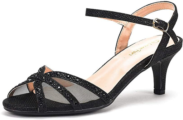 DREAM PAIRS Women's Nina Low Heel Pump Sandals